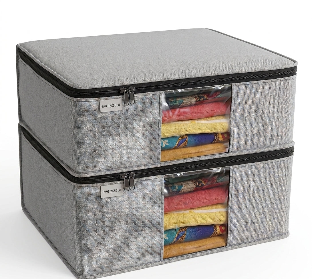 Saree Cover Organizer with Zip & Transparent Window (Pack of 2)